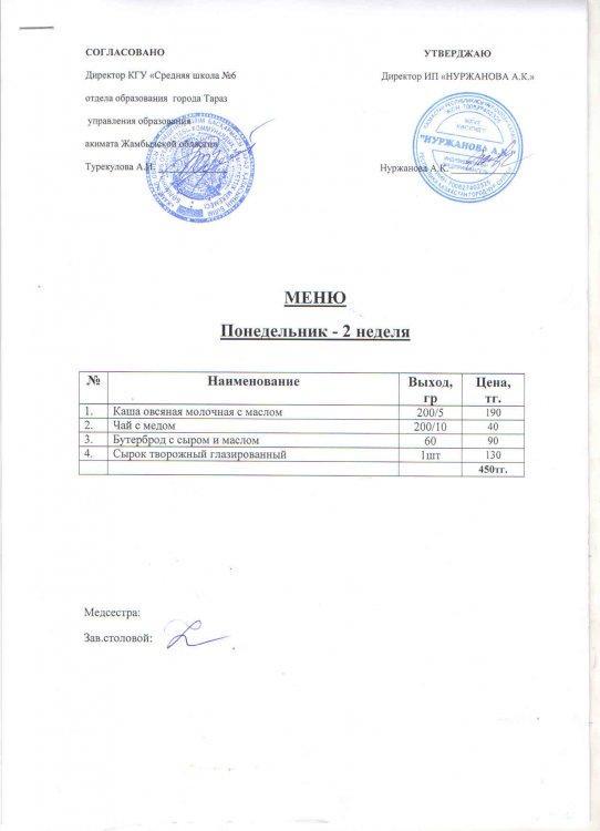Меню 06.09.2021 год