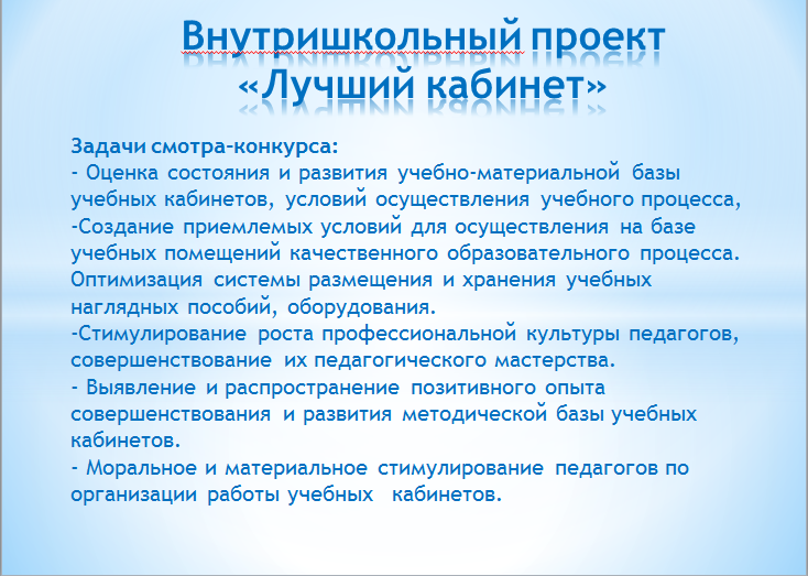Внутришкольный проект «Лучший кабинет»