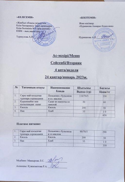 Ас-мәзірі / Меню