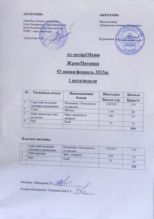 Ас-мәзірі / Меню