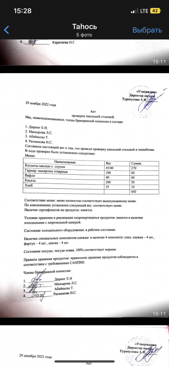 Акт проверки школьной столовой