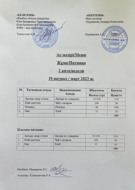 Ас-мәзірі/Меню