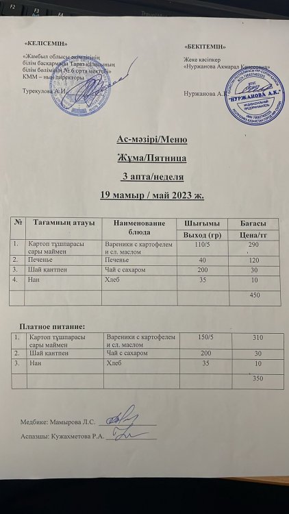 Ас-мәзірі/Меню