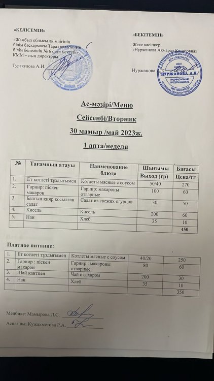 Ас-мәзірі/Меню