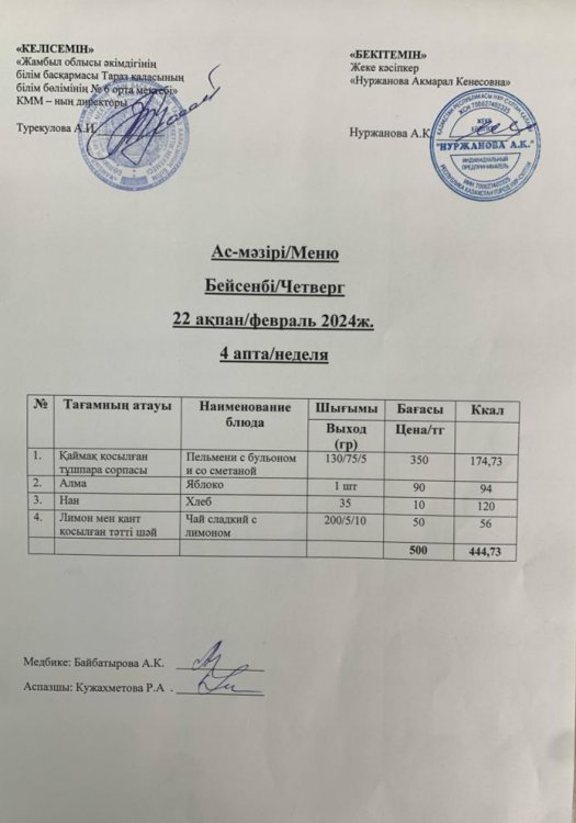 Ас мәзірі/Меню