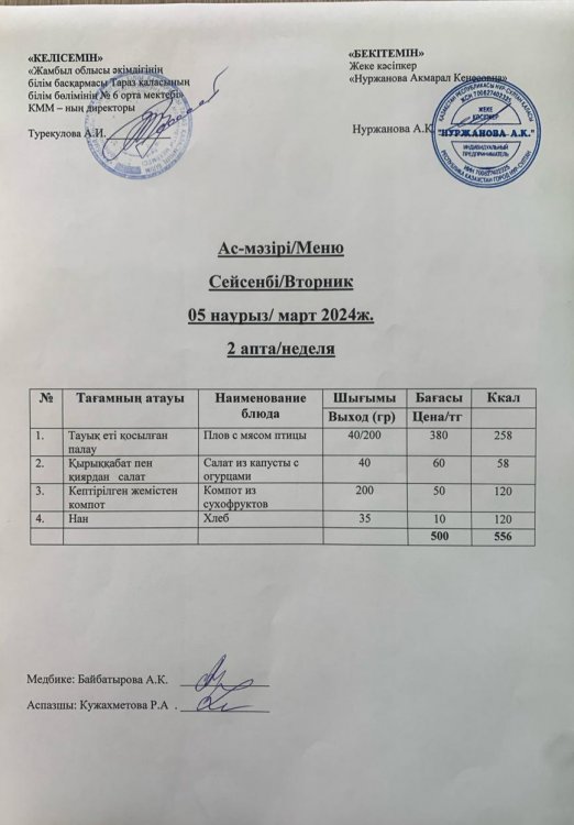 Ас мәзірі/Меню