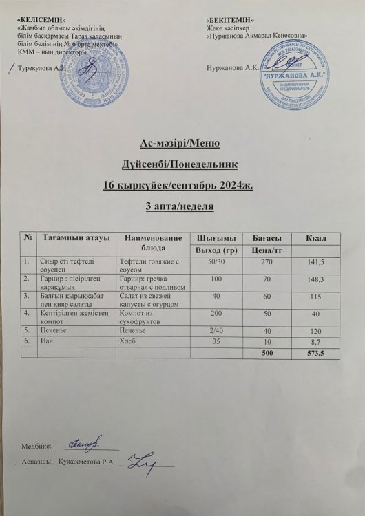 Ас мәзірі/Меню