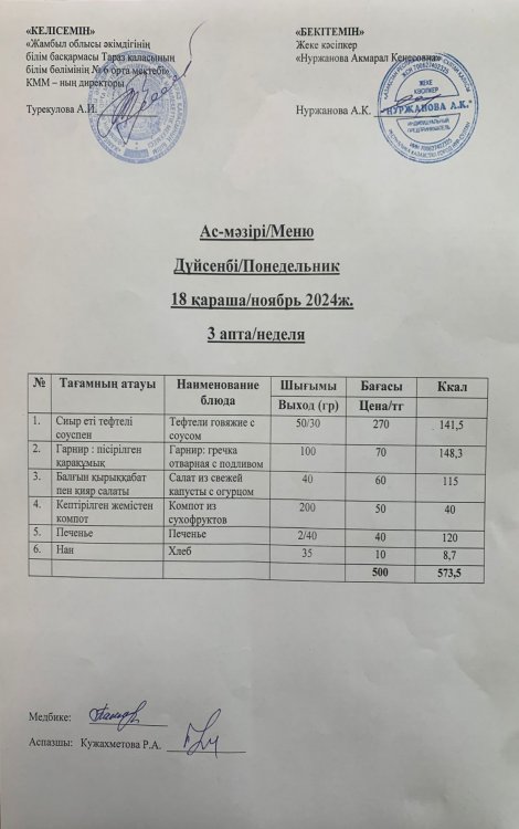 Ас мәзірі/Меню