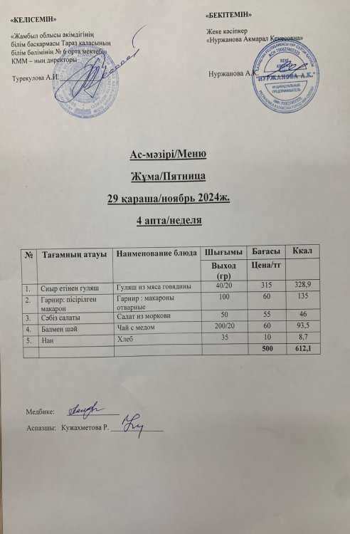 Ас мәзірі/Меню