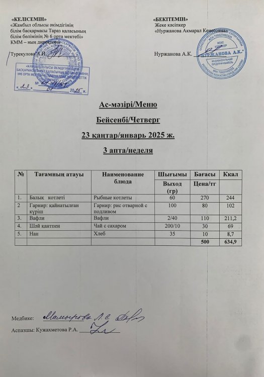 Ас мәзірі/Меню
