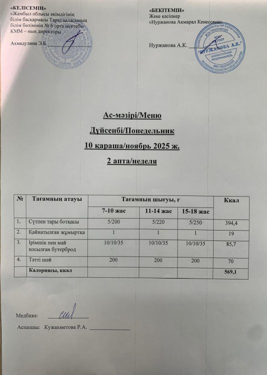 Ас мәзірі/Меню