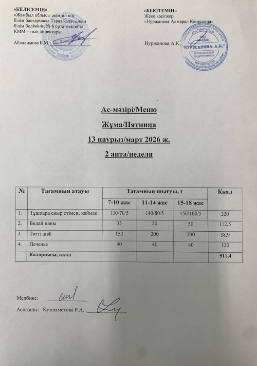 Ас мәзірі/Меню